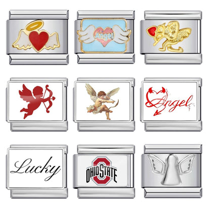 Photo Angel Gold Plated Enamel Italian Charm Links Stainless Steel