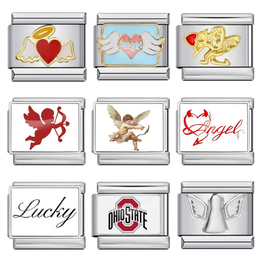 Photo Angel Gold Plated Enamel Italian Charm Links Stainless Steel