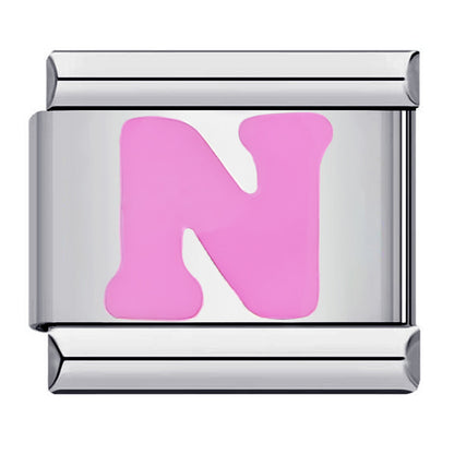 Pink Enamel Alphabet Stainless Steel Italian Charm Links