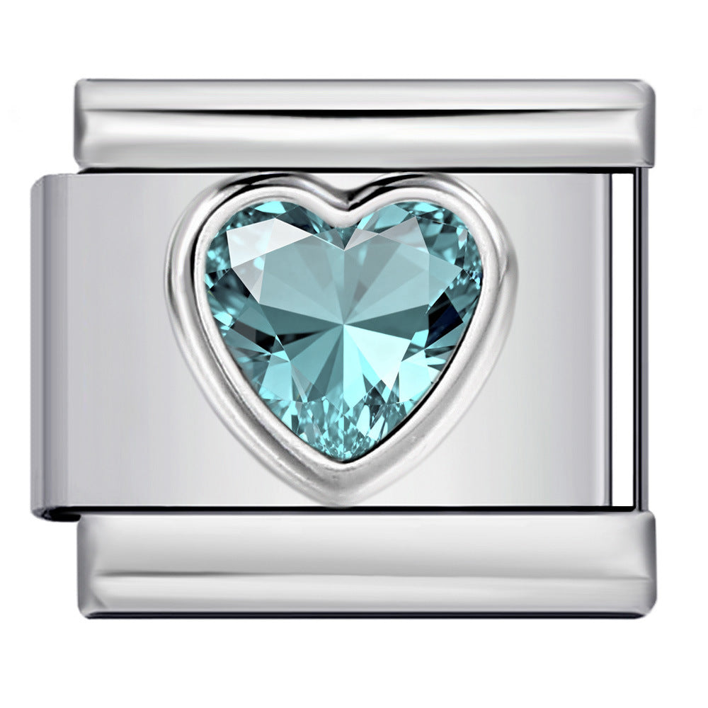Heart Micro Paved Color Stone Italian Charm Stainless Steel