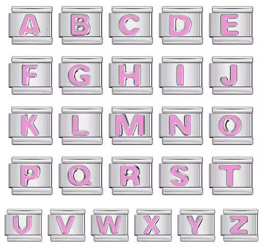 6 Colors Concave Letter Italian Charms Stamped Enamel