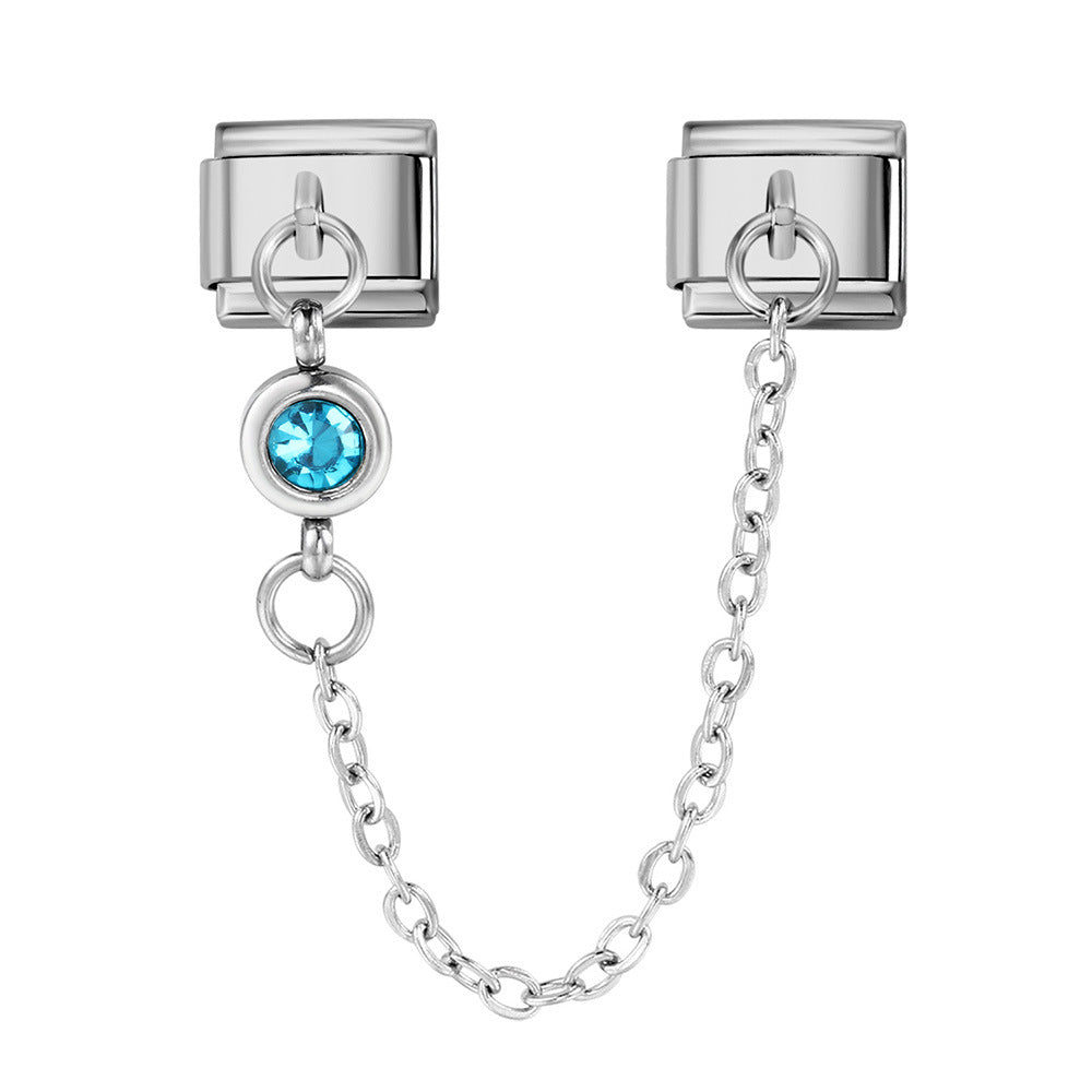 Double hook 12 birthstone Italian module bracelet, creative DIY elastic splicing stainless steel strap chain