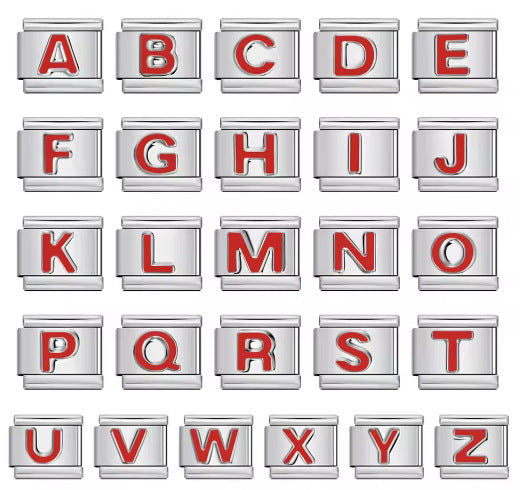6 Colors Concave Letter Italian Charms Stamped Enamel