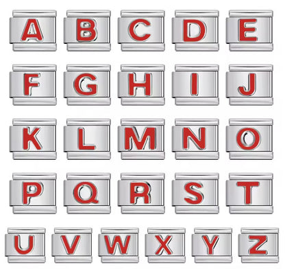 6 Colors Concave Letter Italian Charms Stamped Enamel
