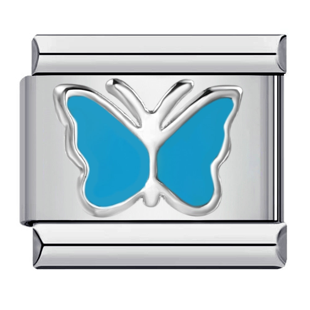 Stainless steel heart butterfly stamped pattern colorful enamel diy italian charm