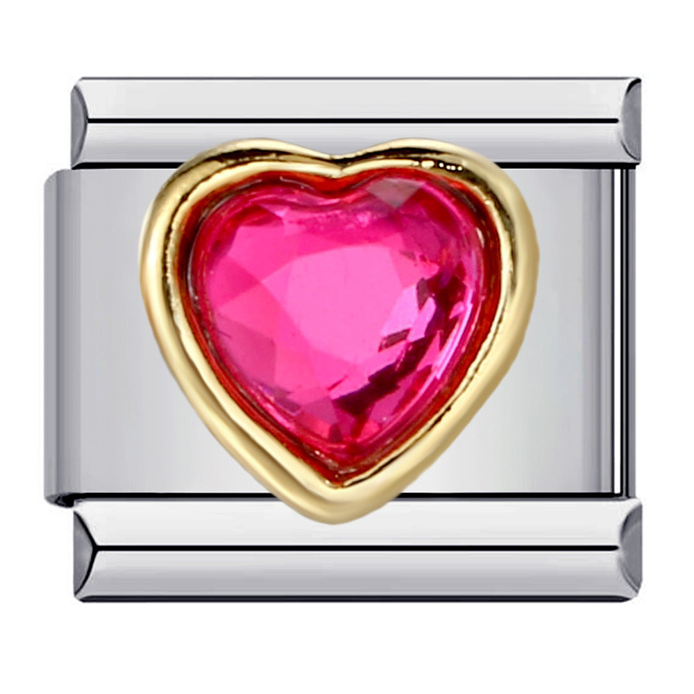 Heart Micro Paved Color Stone Italian Charm Stainless Steel