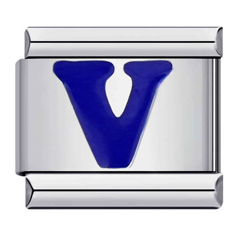 Blue Enamel Alphabet Stainless Steel Italian Charm Links