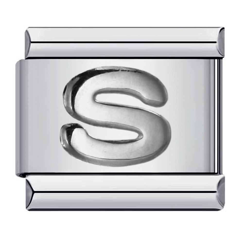 New stainless steel silver convex english letter italian module bracelet diy elastic patchwork strap chain