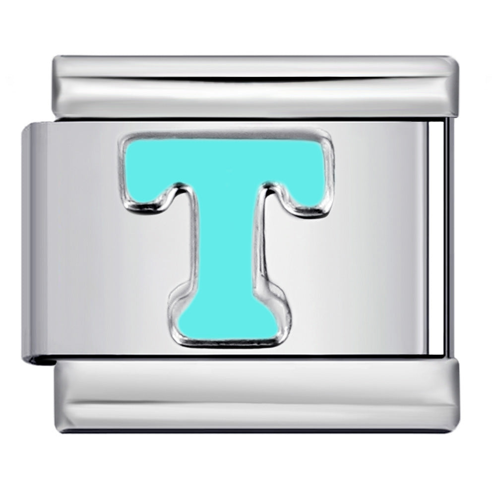 Sky Blue Letter Italian Charm Stainless Steel DIY Charms
