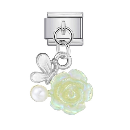 Love flower pendant Italian module bracelet, single hook stainless steel elastic splicing strap chain