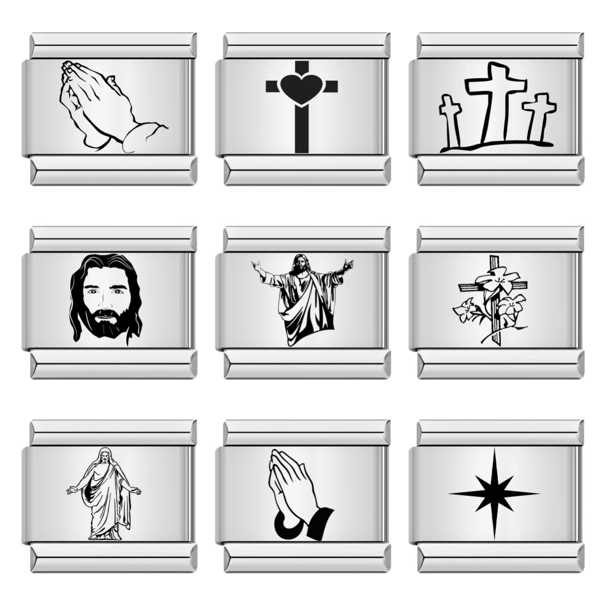 Stainless Steel Laser Engraved Cross Italian Module Bracelet DIY Strap Chain Italian Charms