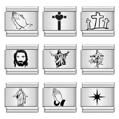 Stainless Steel Laser Engraved Cross Italian Module Bracelet DIY Strap Chain Italian Charms