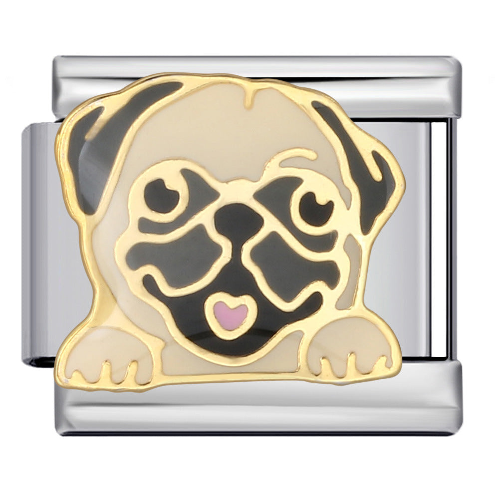 Pet Dog Italian Charm Gold Silver Enamel Stainless Steel