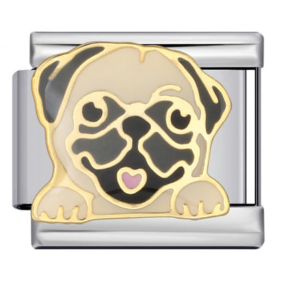 Pet Dog Italian Charm Gold Silver Enamel Stainless Steel