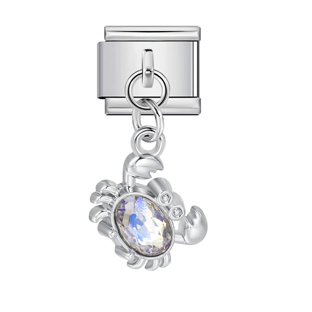 Silver Base Micro Pave Zircon Cute Pendant Italian Charm Links