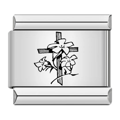 Stainless Steel Laser Engraved Cross Italian Module Bracelet DIY Strap Chain Italian Charms