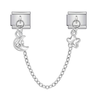 New silver double pendant italian modular bracelet - stainless steel hook diy stretchable link chain