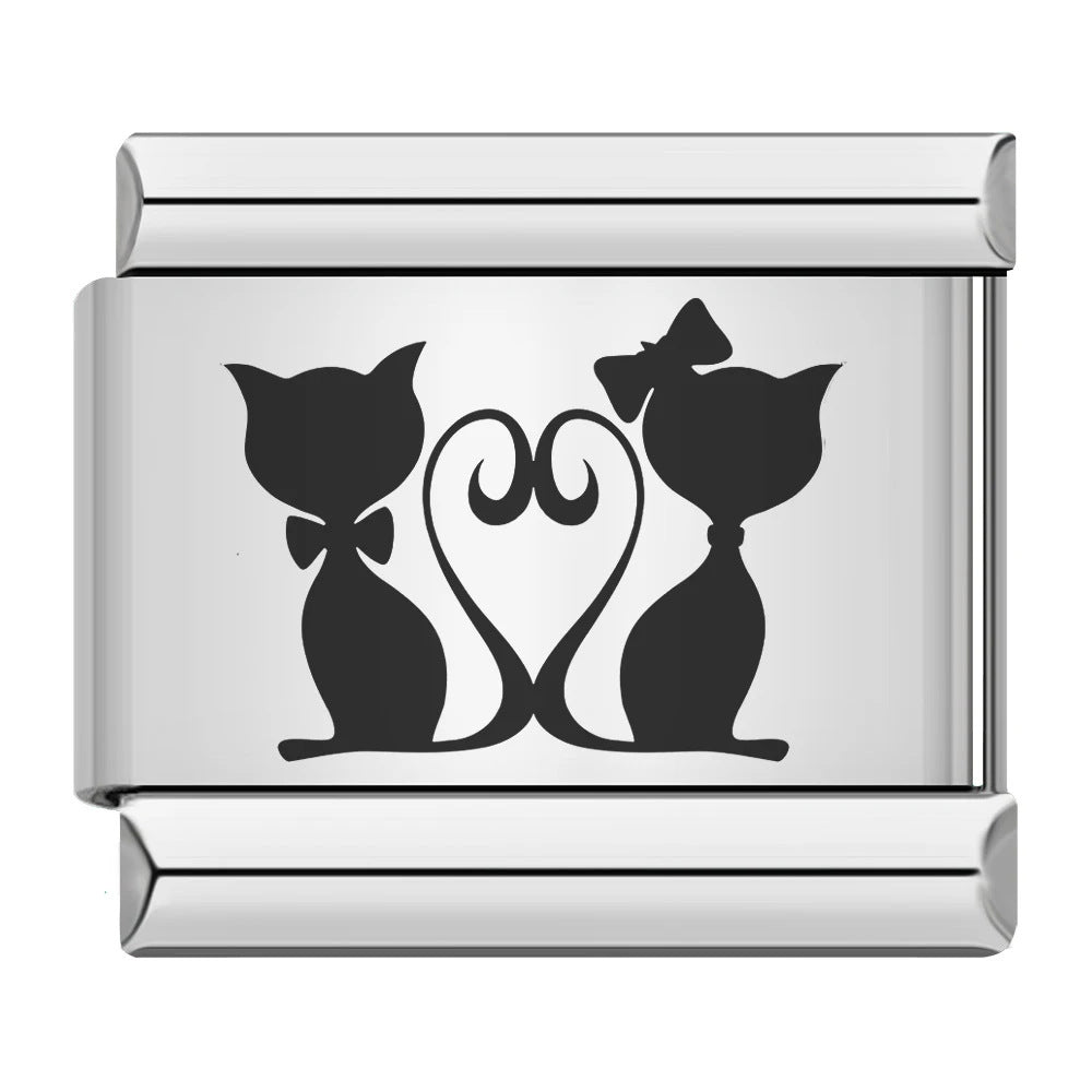 Laser Engraved Cat Paw Dog Stainless Steel Italian Charm Links