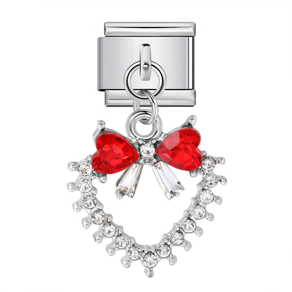 Colorful Heart Moon Bow Pendant Stainless Steel Italian Charm Links