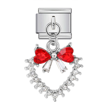 Colorful Heart Moon Bow Pendant Stainless Steel Italian Charm Links