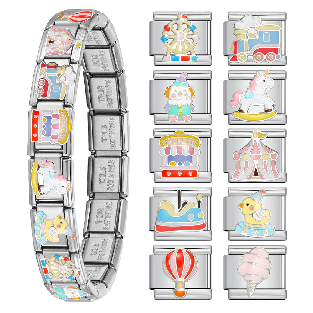 Amusement park themed Italian module bracelet, stainless steel DIY elastic splicing bracelet accessories