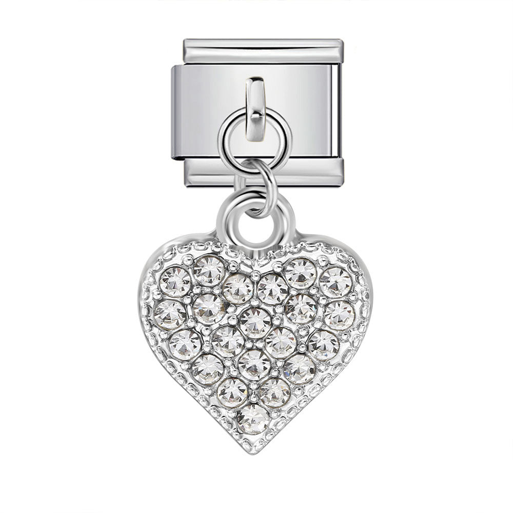 Colorful Heart Moon Bow Pendant Stainless Steel Italian Charm Links