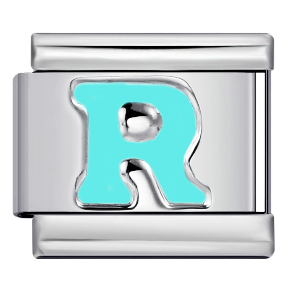Sky Blue Letter Italian Charm Stainless Steel DIY Charms