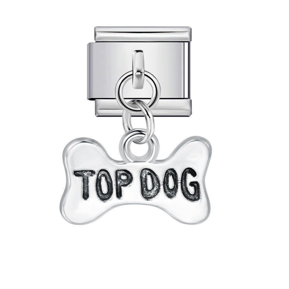 Silver Base Micro Pave Zircon Cute Pendant Italian Charm Links