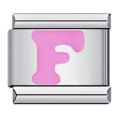 Pink Enamel Alphabet Stainless Steel Italian Charm Links