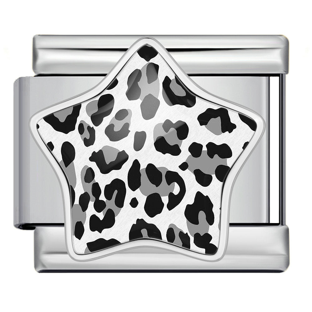 Leopard print star italian module bracelet - stainless steel diy detachable stretch bracelet gift