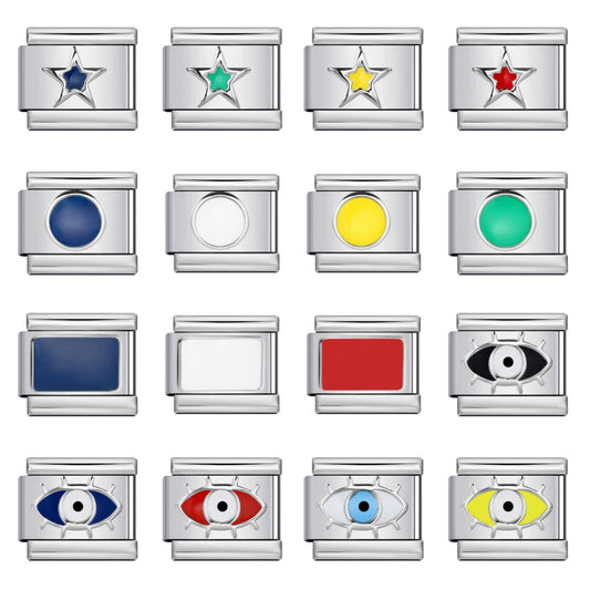 Star Eye Stamped Enamel Italian Charm Stainless Steel