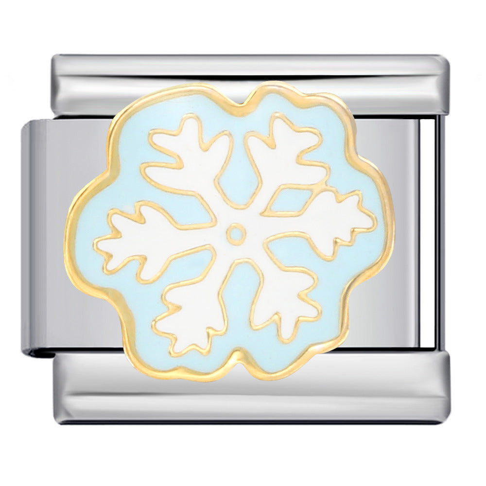 Four seasons elements gold-plated enamel diy italian modular bracelet - custom welded pattern stainless steel bangle