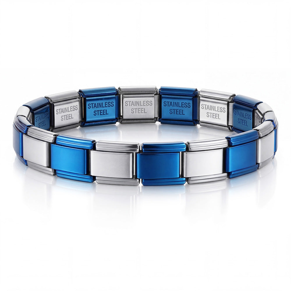 Stainless Steel Vacuum IP Plated Italian Module Bracelet Foundation Elastic Strap Chain Italian Charm