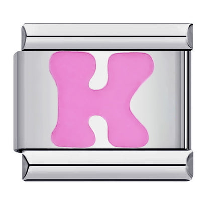 Pink Enamel Alphabet Stainless Steel Italian Charm Links