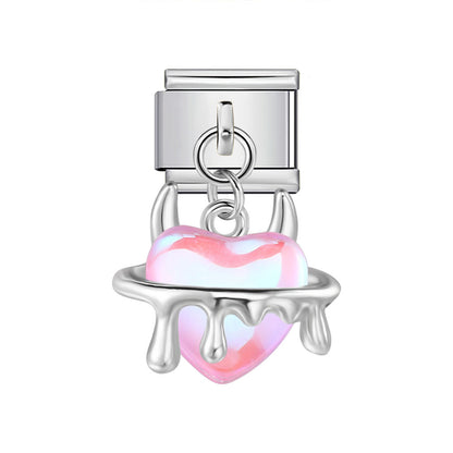 Colorful Heart Moon Bow Pendant Stainless Steel Italian Charm Links