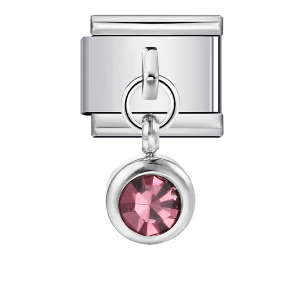 Colorful birthstone gold and silver base round pendant italian module stainless steel hook fashionable versatile bracelet