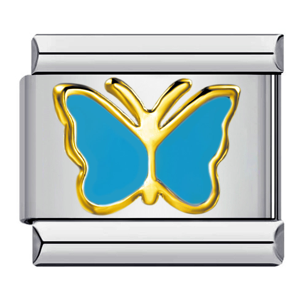 Stainless steel heart butterfly stamped pattern colorful enamel diy italian charm