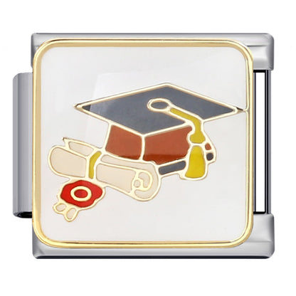 Student graduation pattern italian module diy stainless steel welding oil drop bracelet elastic patchwork strap chain