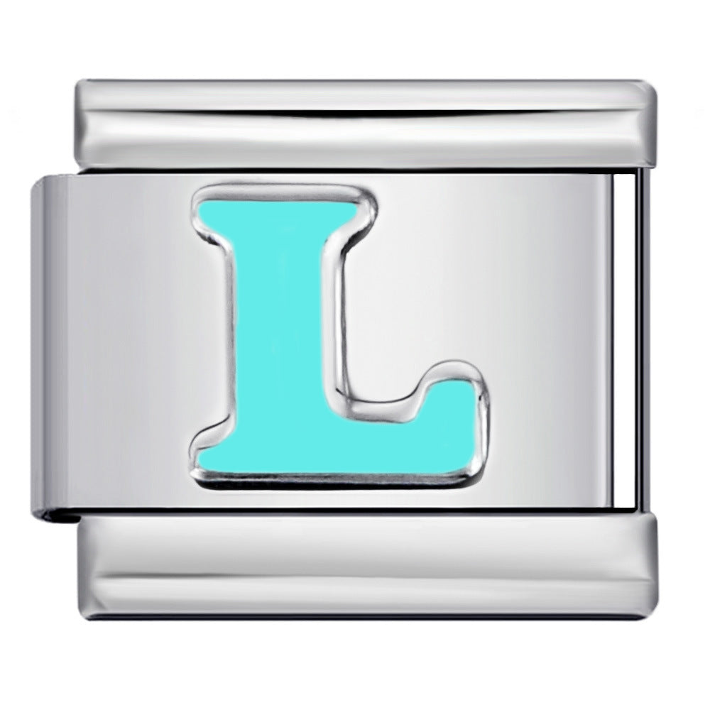 Sky Blue Letter Italian Charm Stainless Steel DIY Charms