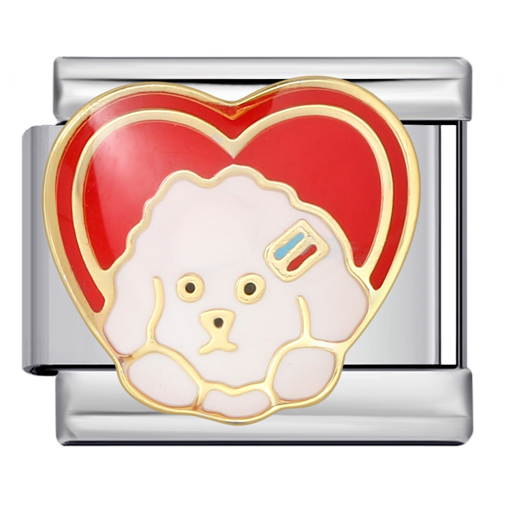 Pet Dog Italian Charm Gold Silver Enamel Stainless Steel