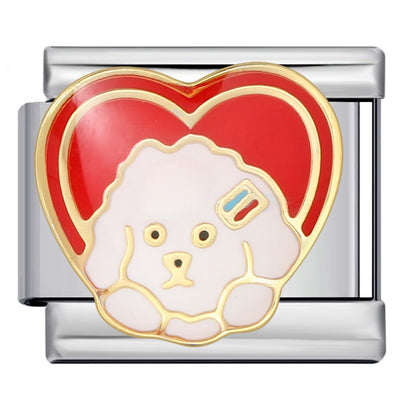 Pet Dog Italian Charm Gold Silver Enamel Stainless Steel