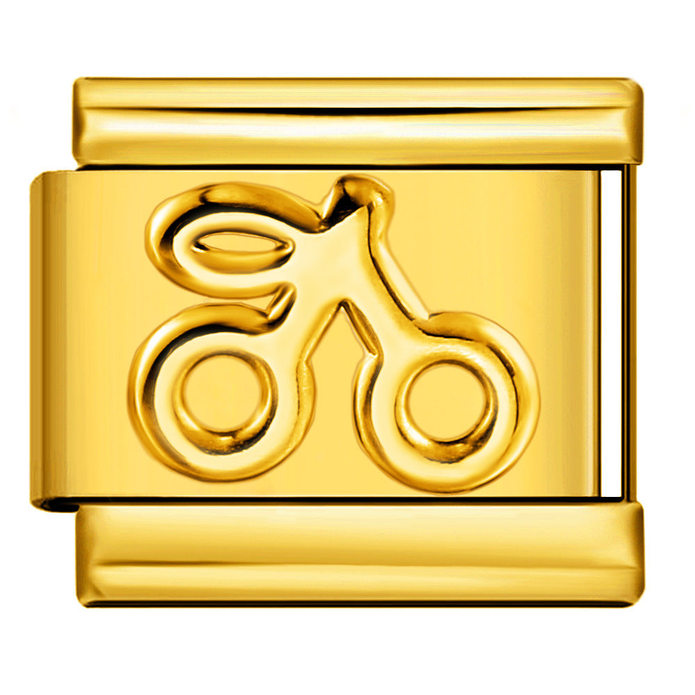 Gold Silver Stamped Pattern Stainless Steel Italian Charm Links