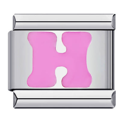 Pink Enamel Alphabet Stainless Steel Italian Charm Links
