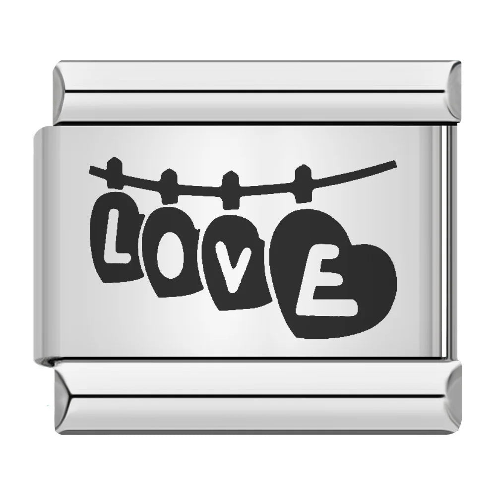 Laser Engraved Pattern Stainless Steel Italian Charm Links