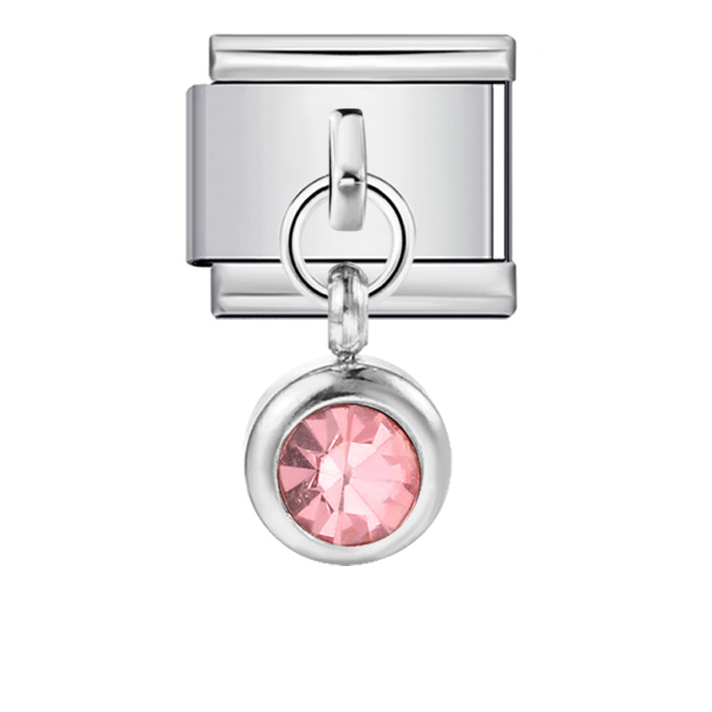 Colorful birthstone gold and silver base round pendant italian module stainless steel hook fashionable versatile bracelet