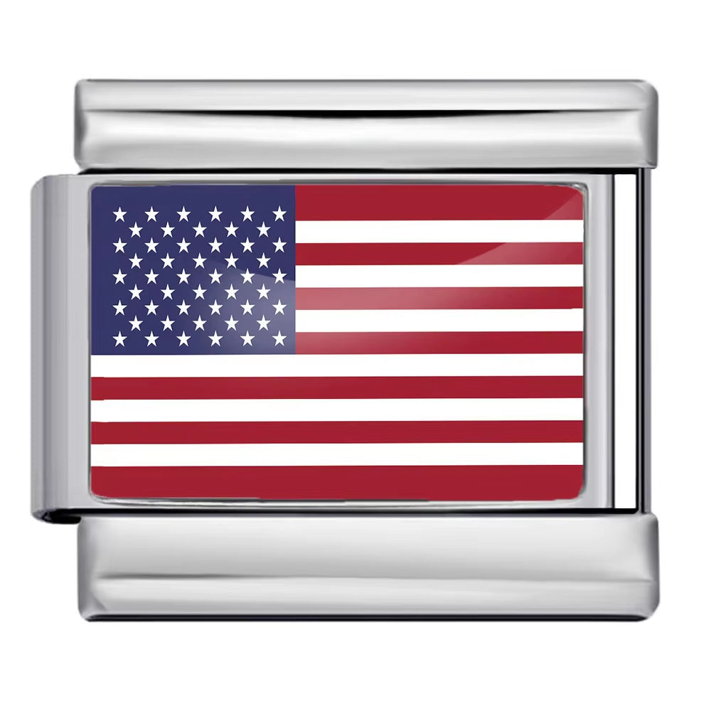 Hot-selling new world flag photo epoxy series stainless steel diy italian module bracelet accessories wholesale