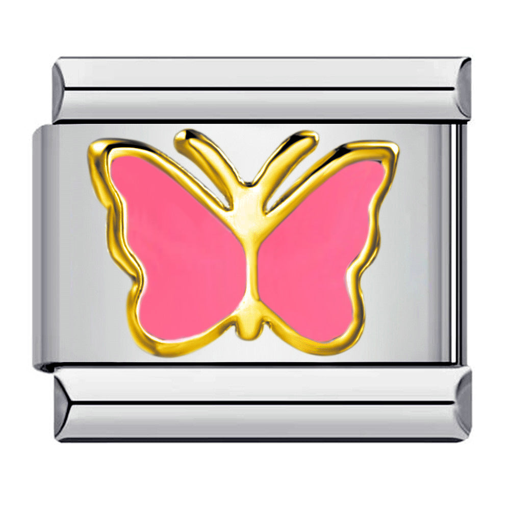 Stainless steel heart butterfly stamped pattern colorful enamel diy italian charm