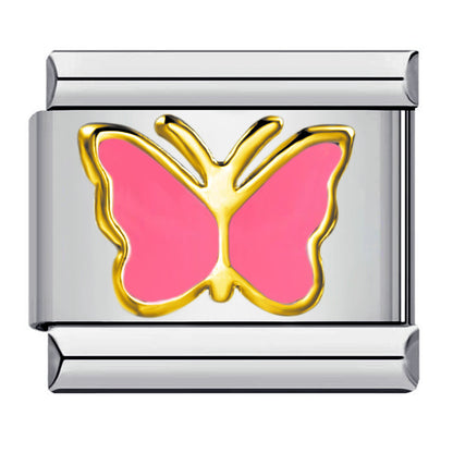 Stainless steel heart butterfly stamped pattern colorful enamel diy italian charm