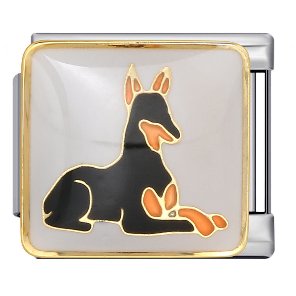 Pet Dog Italian Charm Gold Silver Enamel Stainless Steel