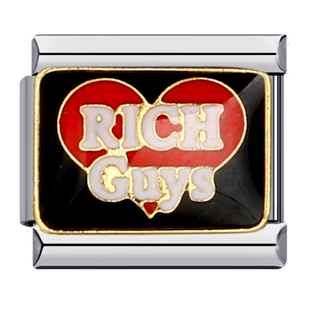 Black gold-plated oil drop cartoon DIY Italian module bracelet, personalized welding pattern stainless steel bracelet
